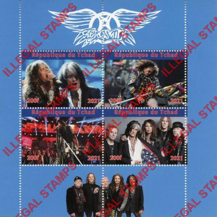 Chad 2021 Aerosmith Illegal Stamps in Souvenir Sheet of 4