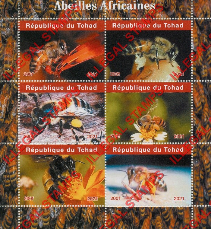 Chad 2021 African Bees Illegal Stamps in Souvenir Sheet of 6