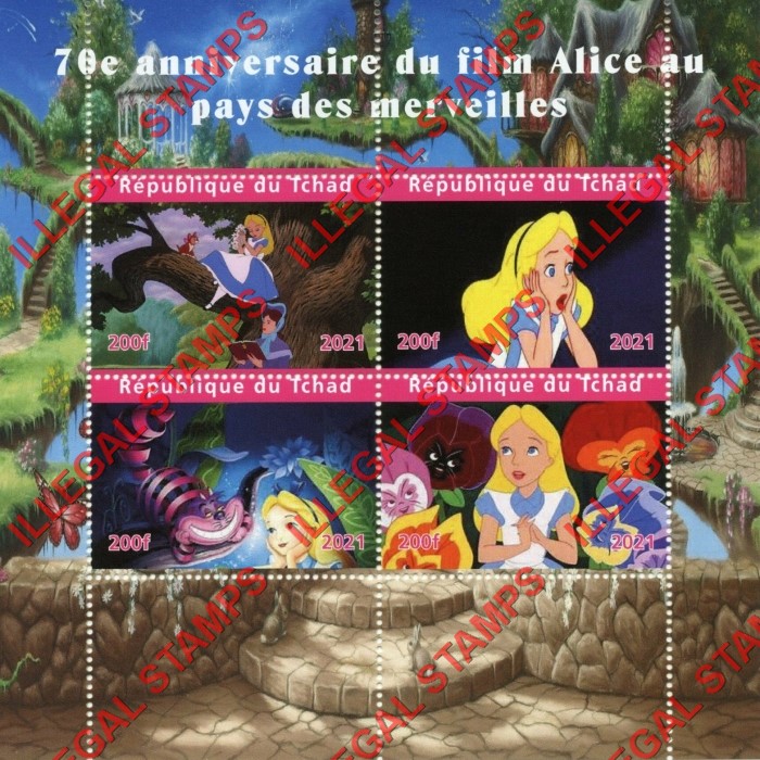 Chad 2021 Alice in Wonderland Illegal Stamps in Souvenir Sheet of 4
