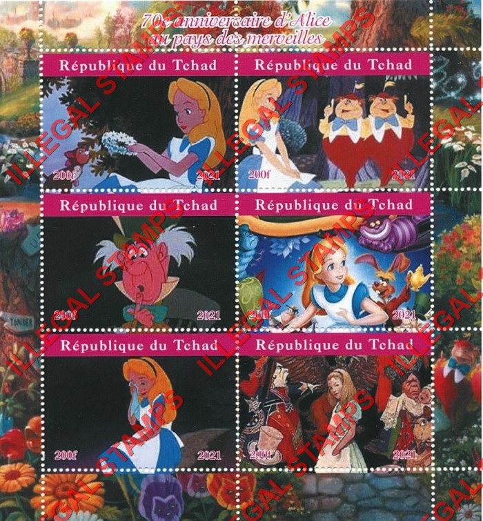 Chad 2021 Alice in Wonderland Illegal Stamps in Souvenir Sheet of 6