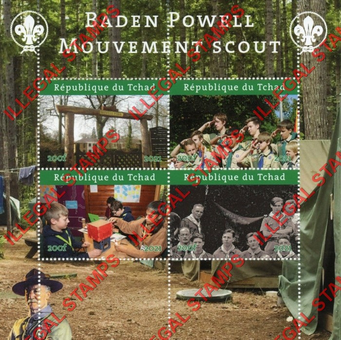 Chad 2021 Baden Powell Scout Movement Illegal Stamps in Souvenir Sheet of 4