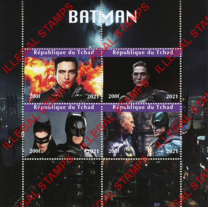 Chad 2021 Batman Illegal Stamps in Souvenir Sheet of 4