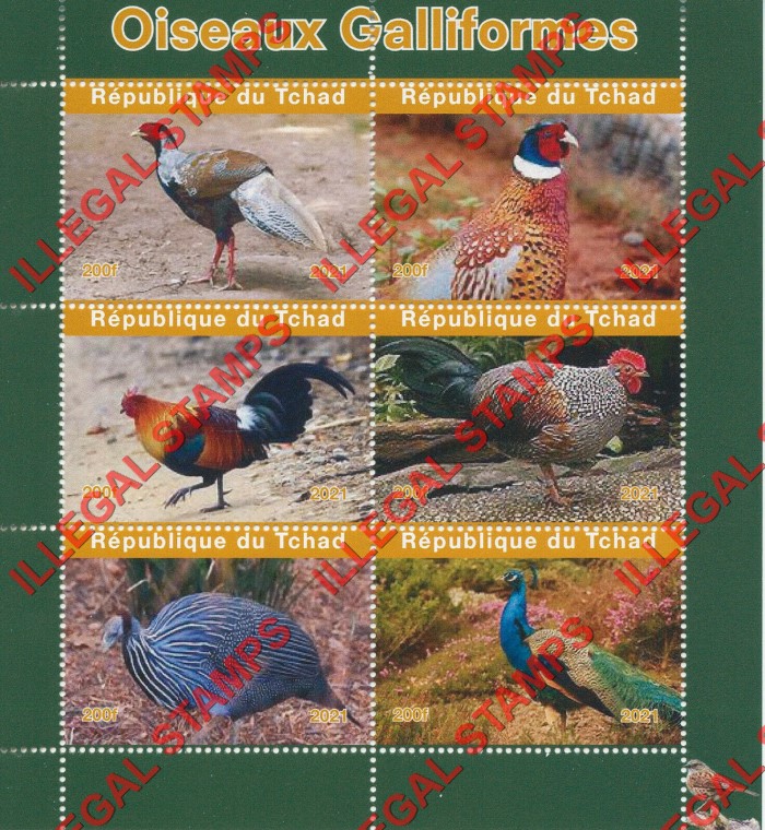 Chad 2021 Birds Galliformes Landfowl Illegal Stamps in Souvenir Sheet of 6