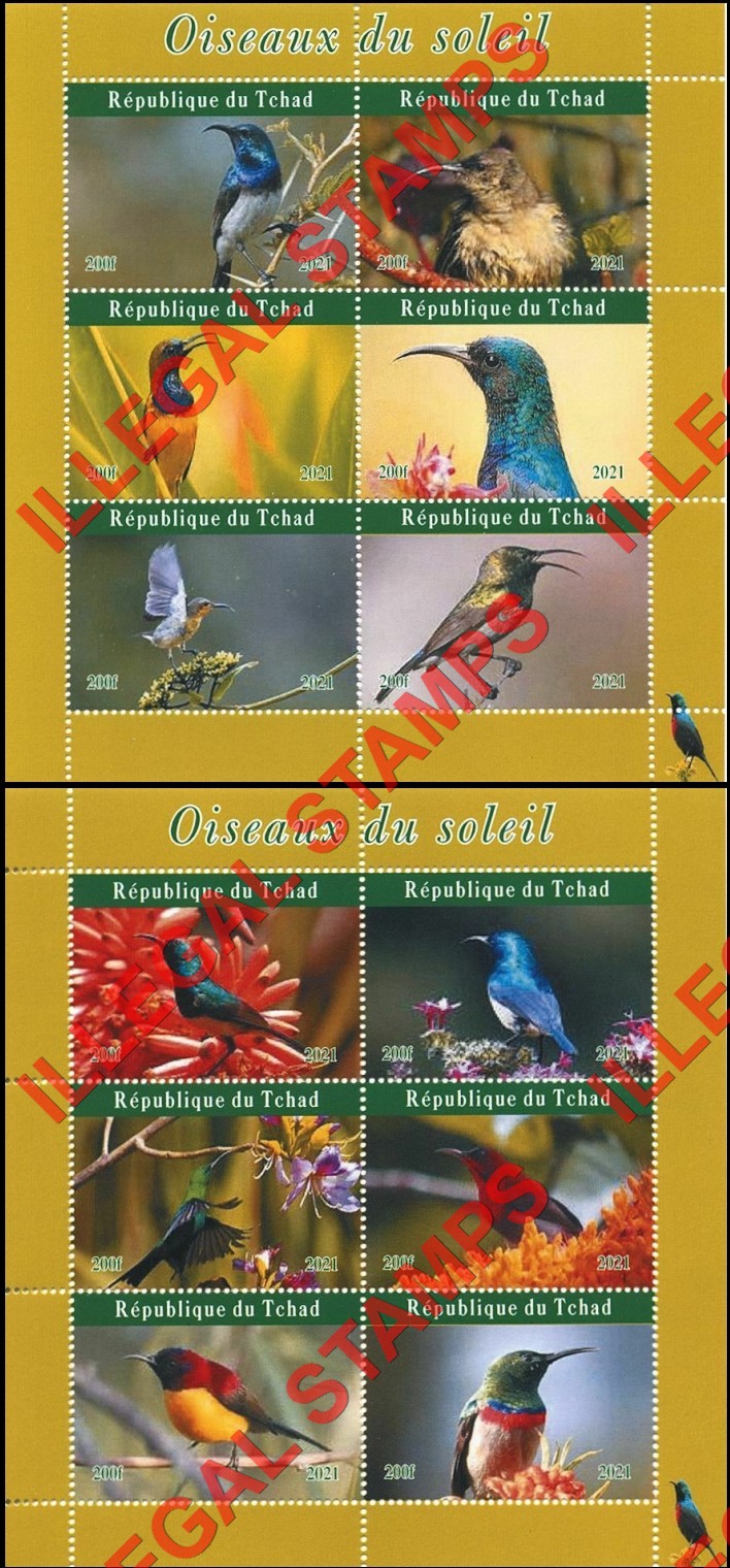 Chad 2021 Birds Sunbirds Illegal Stamps in Souvenir Sheets of 6