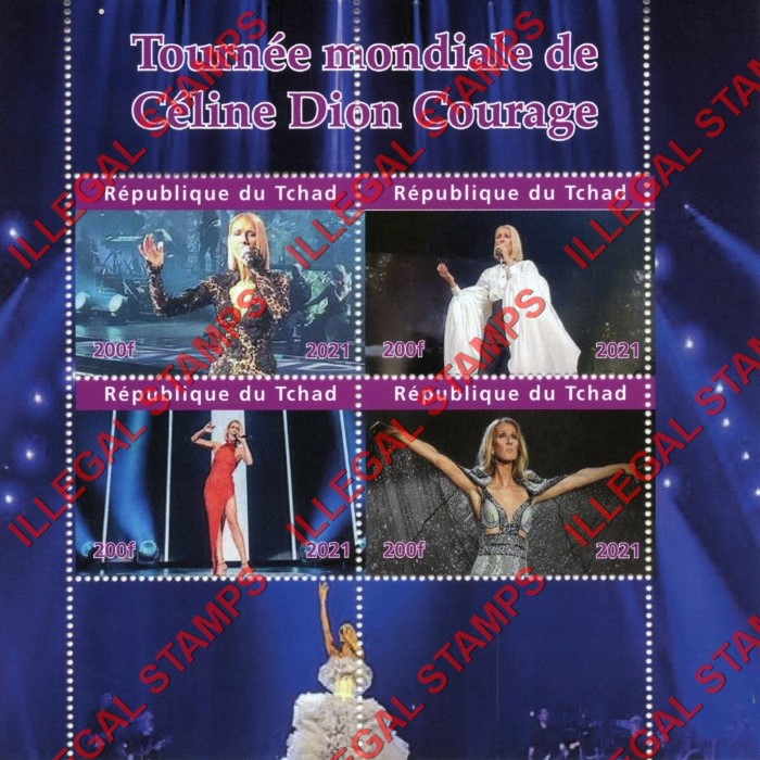 Chad 2021 Celine Dion Courage World Tour Illegal Stamps in Souvenir Sheet of 4