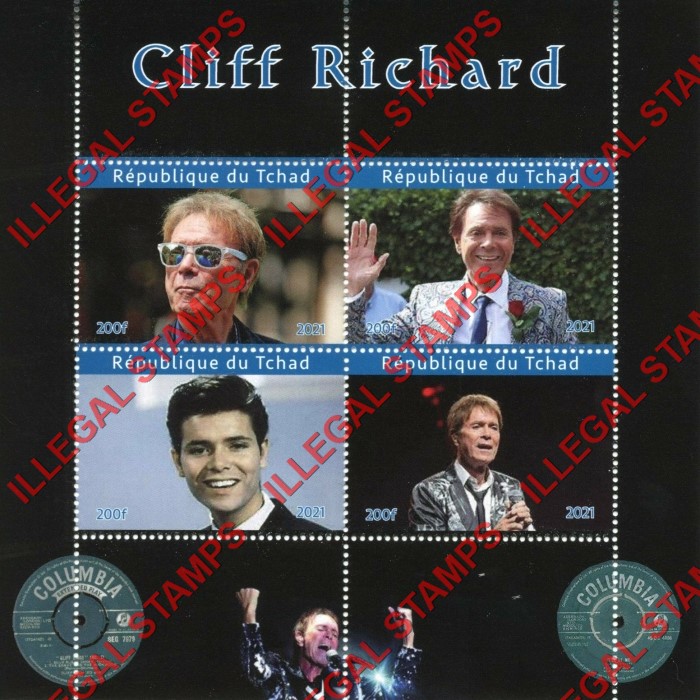 Chad 2021 Cliff Richard Singer Illegal Stamps in Souvenir Sheet of 4