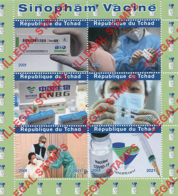 Chad 2021 Covid-19 Vaccines by Sinopharm Illegal Stamps in Souvenir Sheet of 6