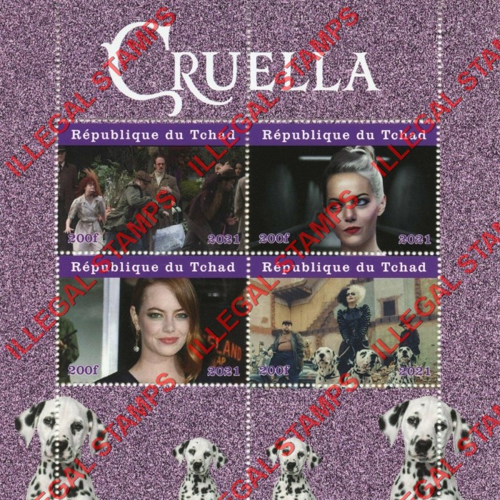 Chad 2021 Cruella Illegal Stamps in Souvenir Sheet of 4