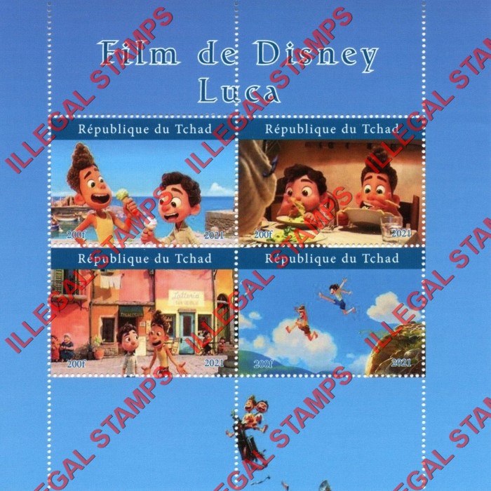 Chad 2021 Disney Film Luca Illegal Stamps in Souvenir Sheet of 4