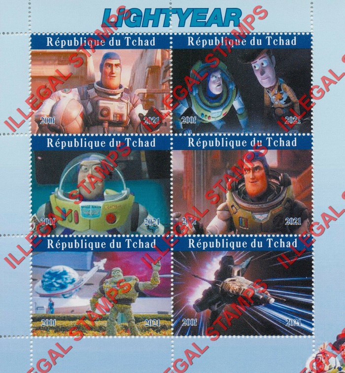 Chad 2021 Disney Lightyear Illegal Stamps in Souvenir Sheet of 6