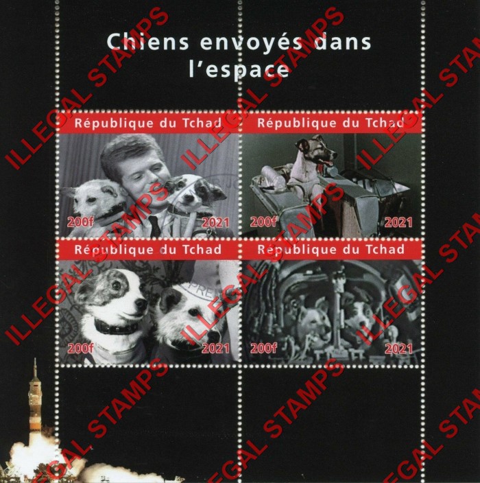 Chad 2021 Dogs in Space Illegal Stamps in Souvenir Sheet of 4