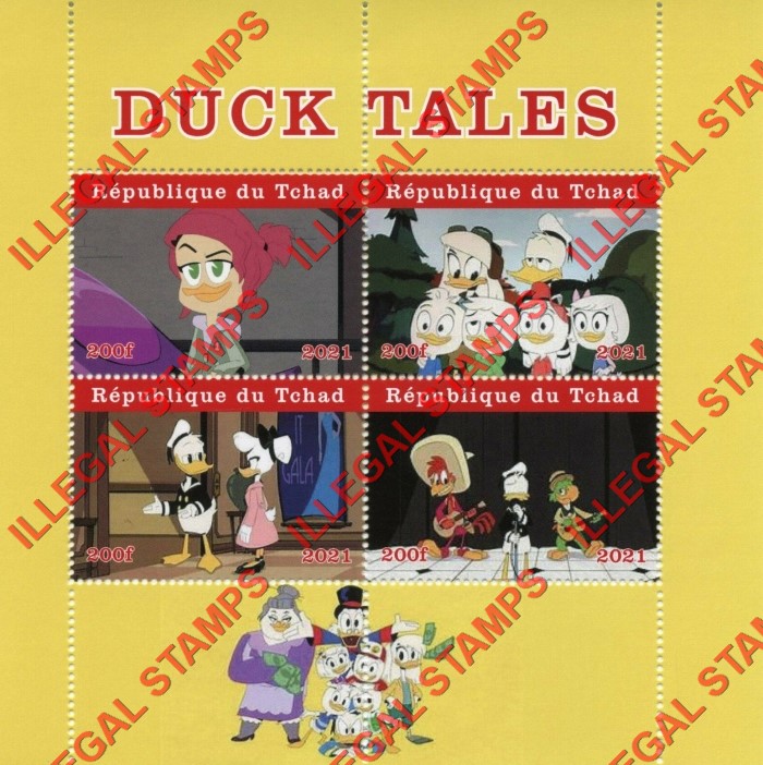 Chad 2021 Duck Tales Illegal Stamps in Souvenir Sheet of 4