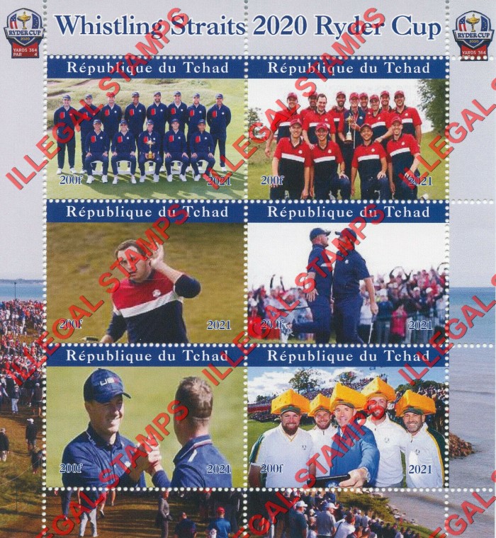 Chad 2021 Golf Whistling Straits 2020 Ryder Cup Illegal Stamps in Souvenir Sheet of 6