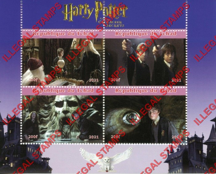 Chad 2021 Harry Potter and the Chamber of Secrets Illegal Stamps in Souvenir Sheet of 4