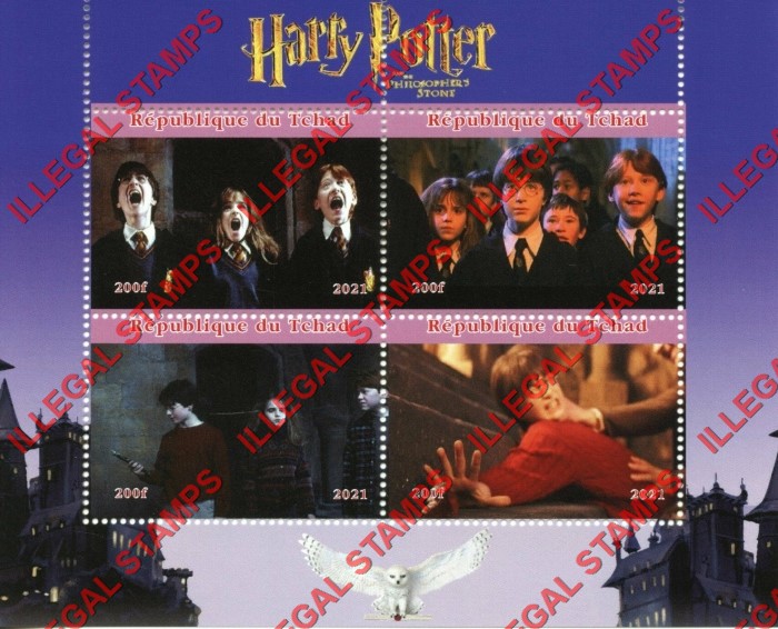Chad 2021 Harry Potter and the Philosopher's Stone Illegal Stamps in Souvenir Sheet of 4