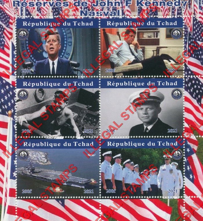 Chad 2021 John F. Kennedy and the Naval Reserves Illegal Stamps in Souvenir Sheet of 6