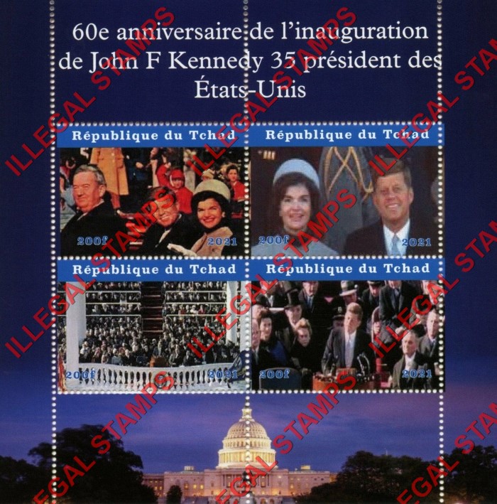 Chad 2021 John F. Kennedy Inauguration Illegal Stamps in Souvenir Sheet of 4