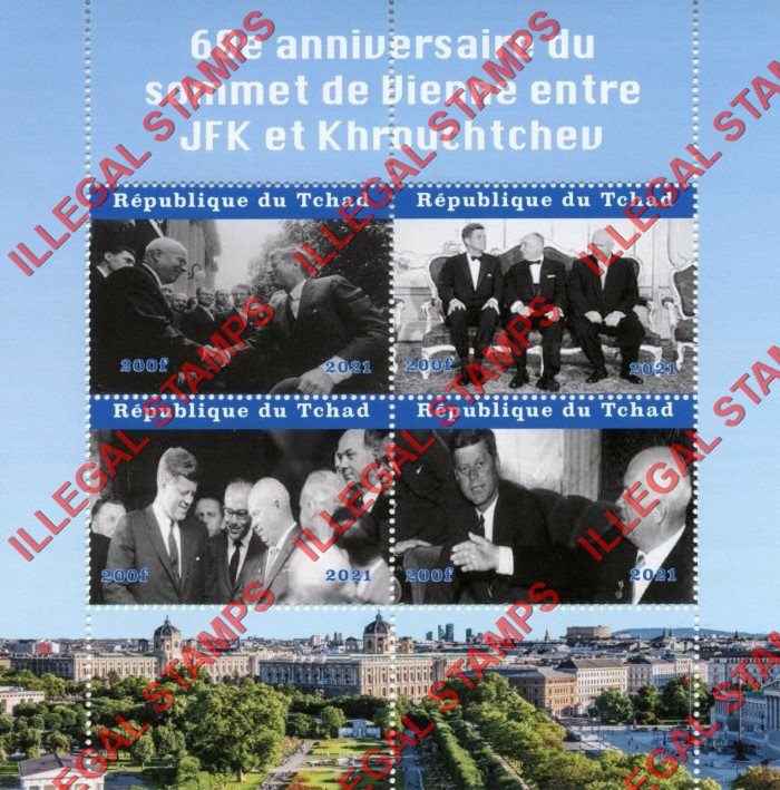 Chad 2021 John F. Kennedy and Krushchev Illegal Stamps in Souvenir Sheet of 4