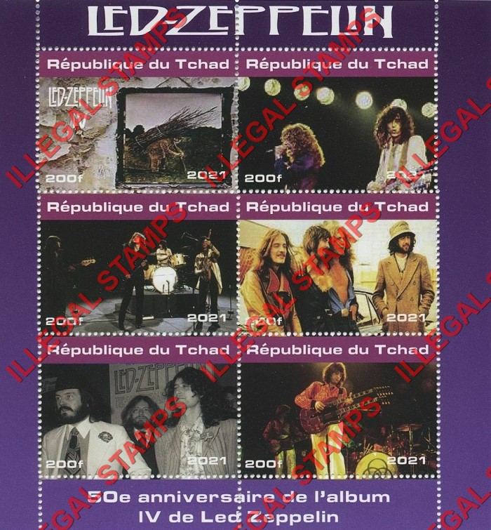 Chad 2021 Led Zeppelin Illegal Stamps in Souvenir Sheet of 4