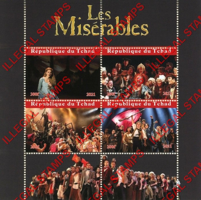 Chad 2021 Les Miserables Illegal Stamps in Souvenir Sheet of 4