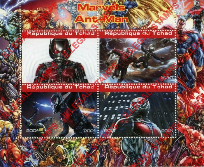 Chad 2021 Marvels Ant-Man Illegal Stamps in Souvenir Sheet of 4