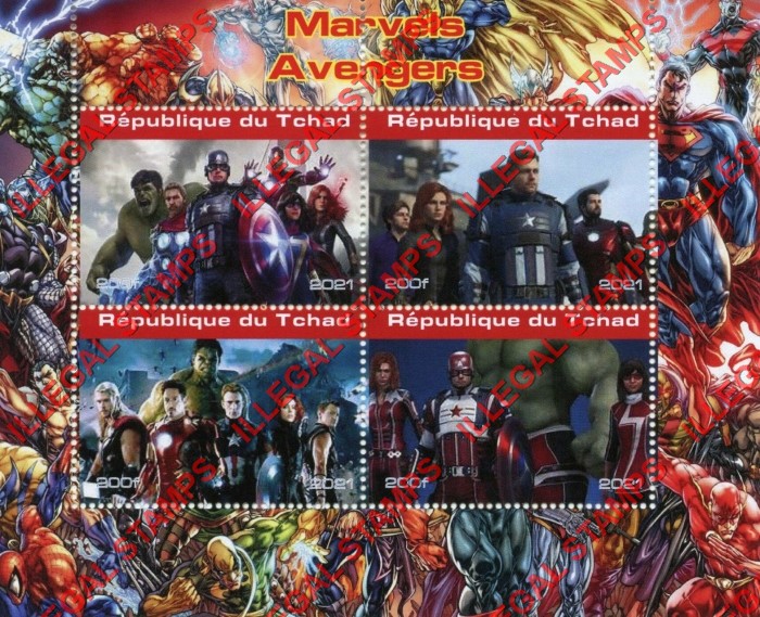 Chad 2021 Marvels Avengers Illegal Stamps in Souvenir Sheet of 4