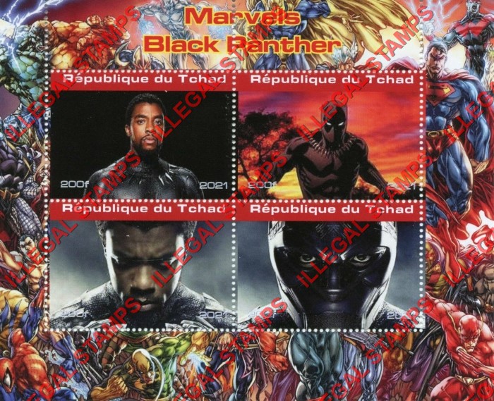 Chad 2021 Marvels Black Panther Illegal Stamps in Souvenir Sheet of 4