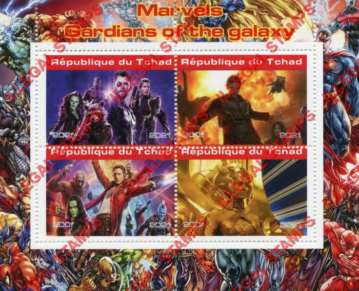Chad 2021 Marvels Guardians of the Galaxy Illegal Stamps in Souvenir Sheet of 4