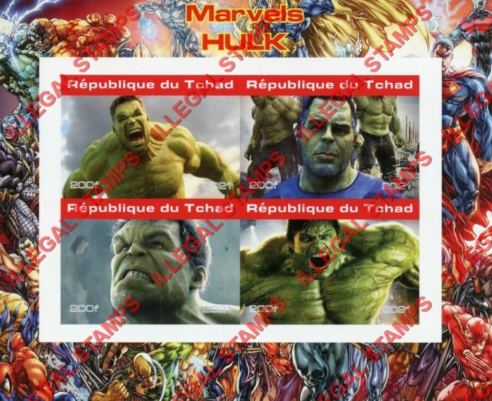 Chad 2021 Marvels Hulk Illegal Stamps in Souvenir Sheet of 4