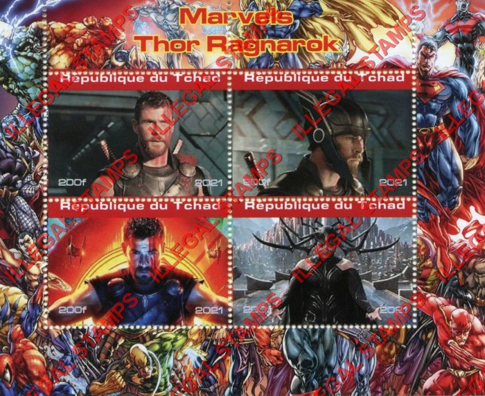 Chad 2021 Marvels Thor Ragnarok Illegal Stamps in Souvenir Sheet of 4