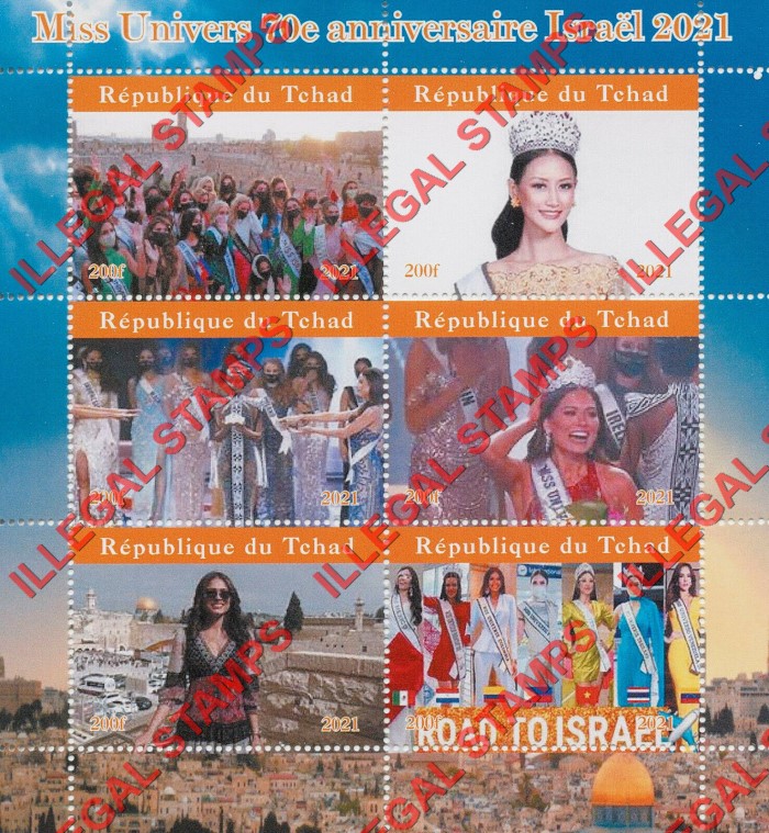 Chad 2021 Miss Universe Israel Illegal Stamps in Souvenir Sheet of 6