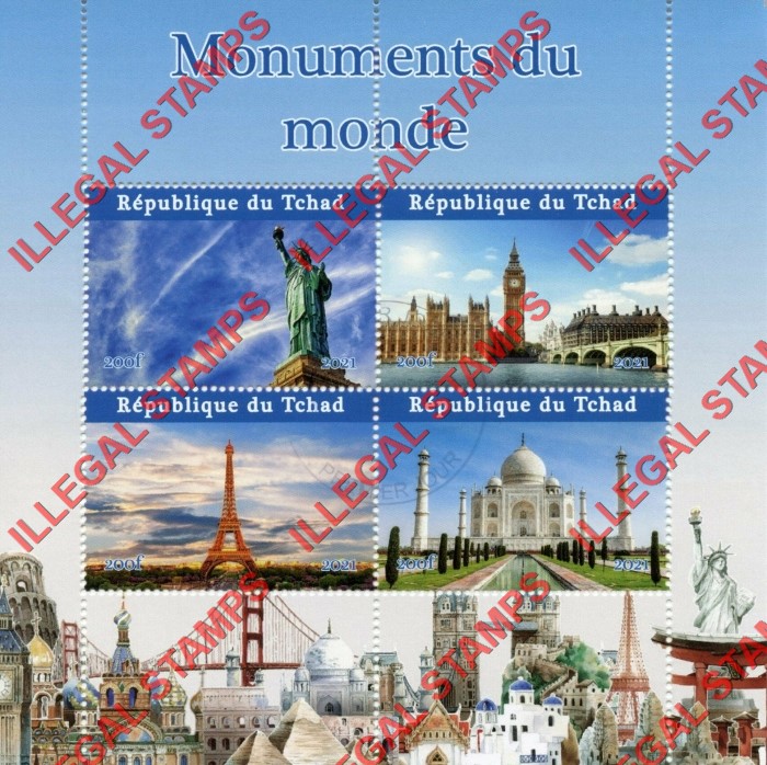 Chad 2021 Monuments of the World Illegal Stamps in Souvenir Sheet of 4