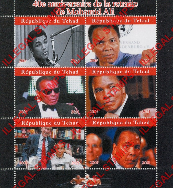 Chad 2021 Muhammad Ali Retirement Illegal Stamps in Souvenir Sheet of 6