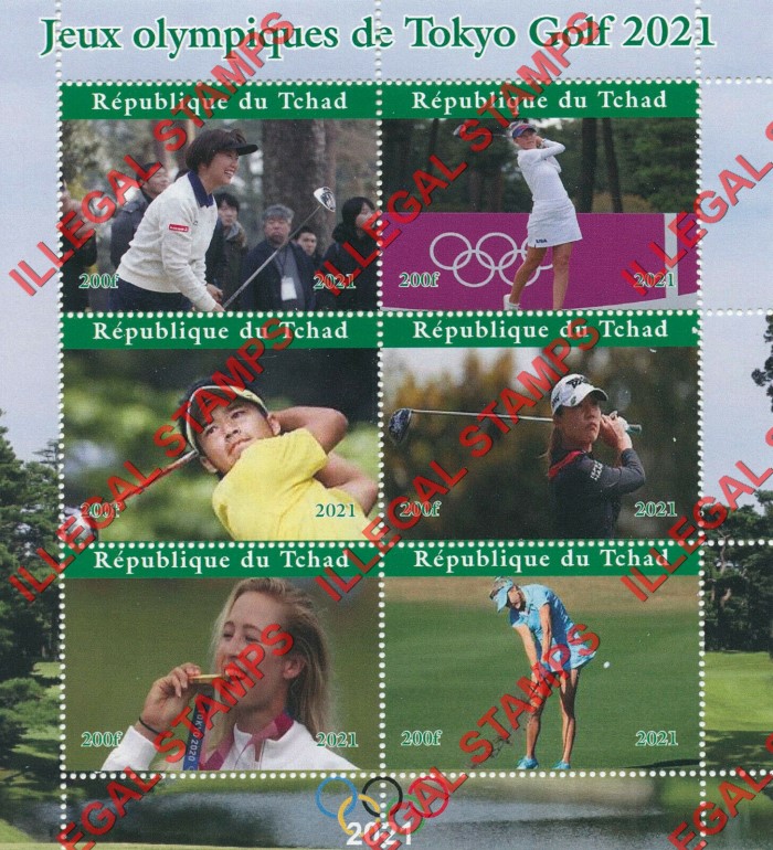 Chad 2021 Olympic Games in Tokyo Golf Women Golfers Illegal Stamps in Souvenir Sheet of 6