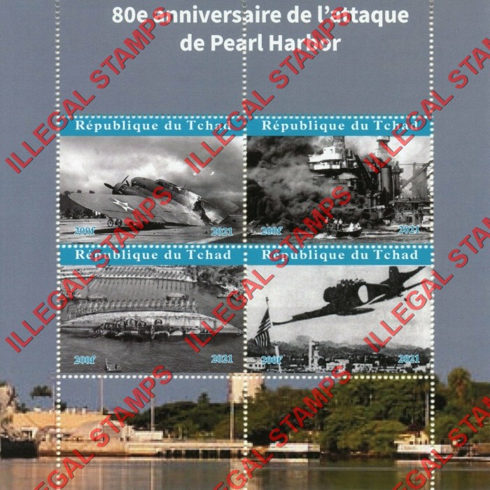 Chad 2021 Pearl Harbor Illegal Stamps in Souvenir Sheet of 4