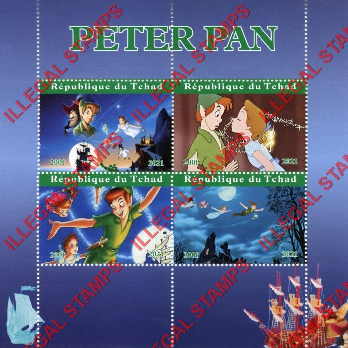 Chad 2021 Peter Pan (different) Illegal Stamps in Souvenir Sheet of 4