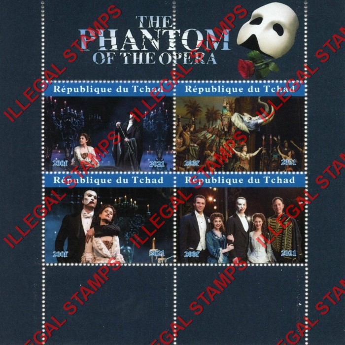 Chad 2021 Phantom of the Opera Illegal Stamps in Souvenir Sheet of 4