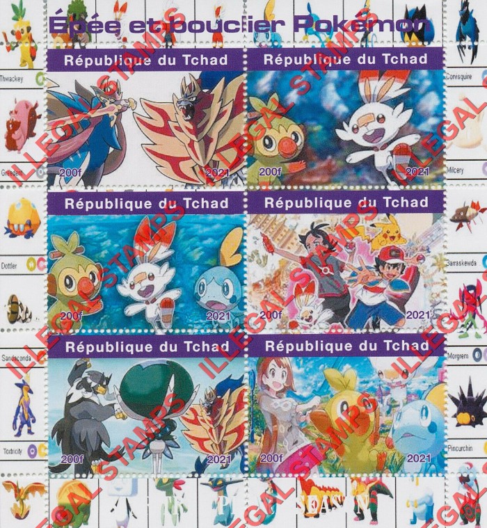Chad 2021 Pokemon Illegal Stamps in Souvenir Sheet of 6