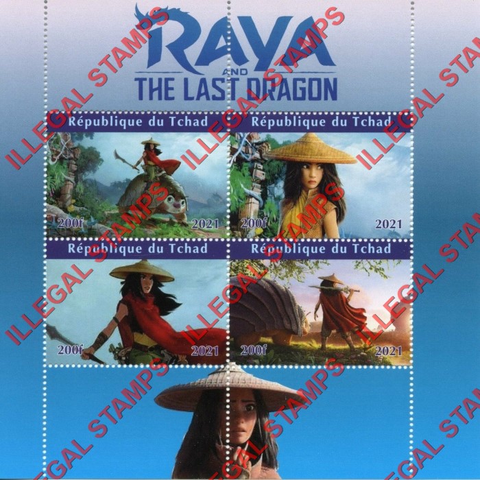Chad 2021 Raya and the Last Dragon Illegal Stamps in Souvenir Sheet of 4