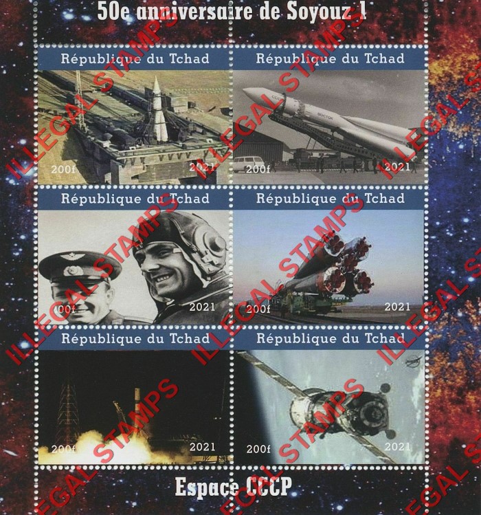Chad 2021 Space Soyouz 1 Illegal Stamps in Souvenir Sheet of 4