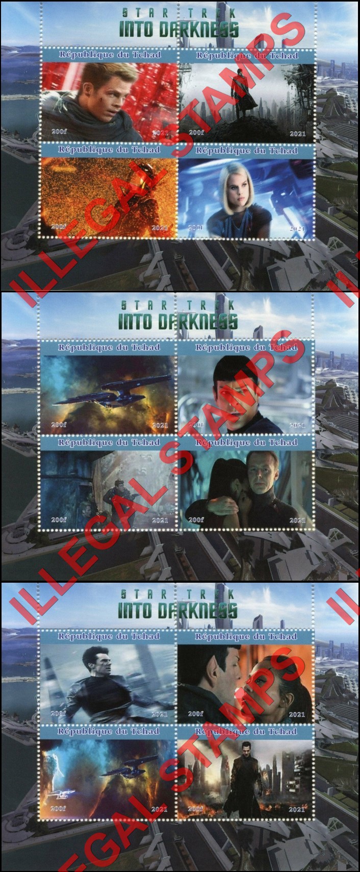 Chad 2021 Star Trek Into Darkness Illegal Stamps in Souvenir Sheets of 4