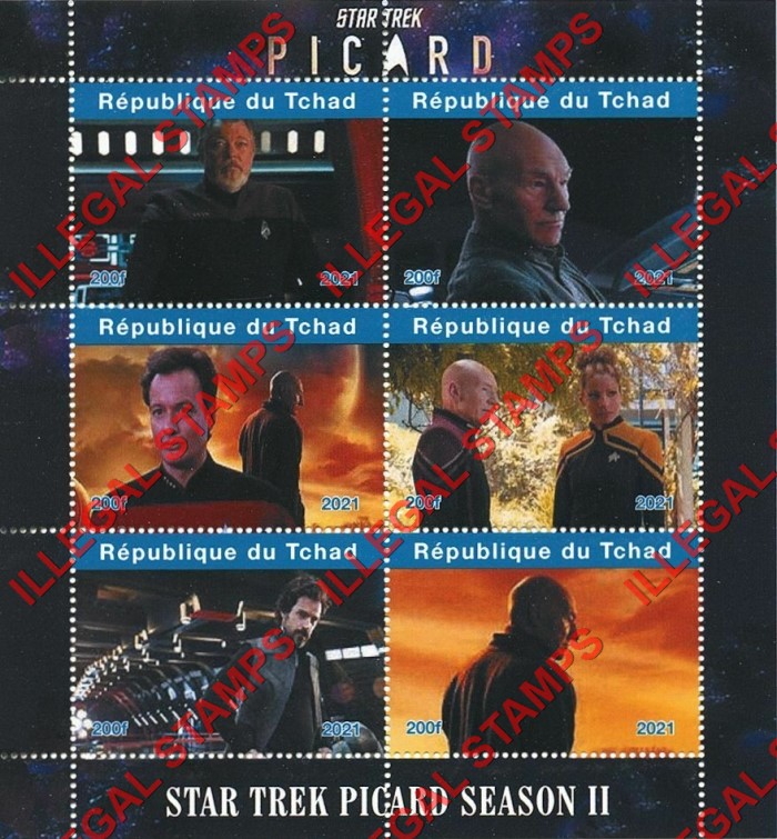 Chad 2021 Star Trek Season II Picard Illegal Stamps in Souvenir Sheet of 6
