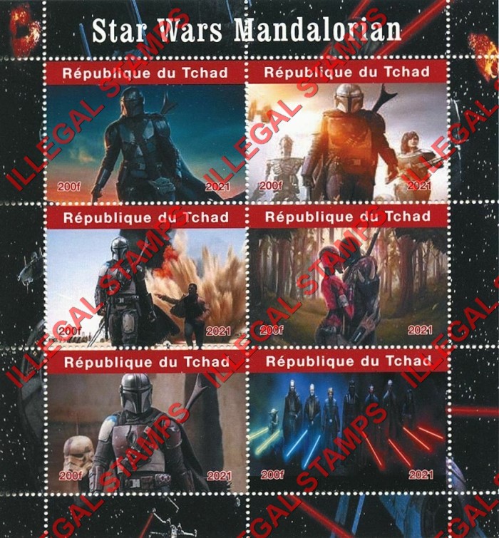 Chad 2021 Star Wars Mandalorian Illegal Stamps in Souvenir Sheet of 6