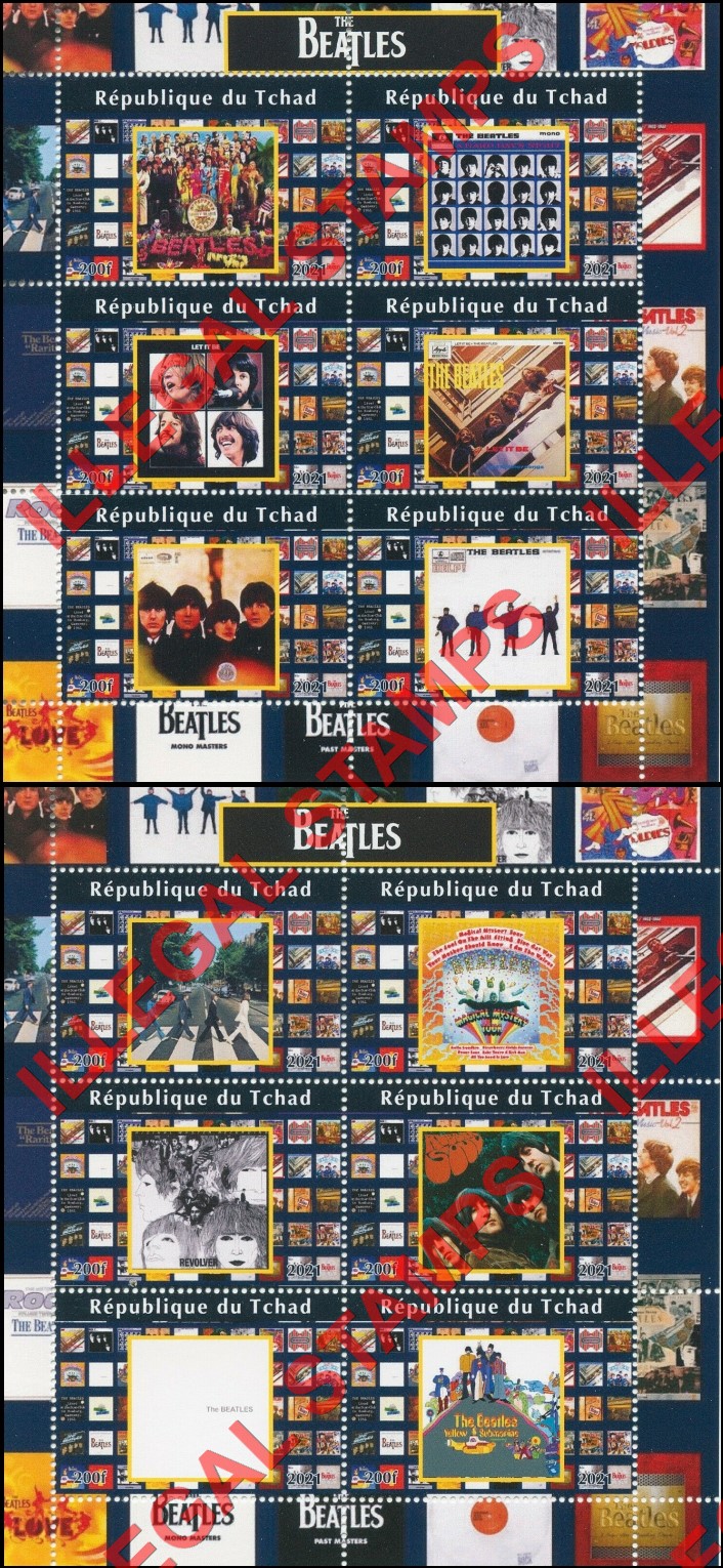Chad 2021 The Beatles Album Covers Illegal Stamps in Souvenir Sheets of 6