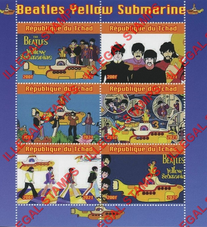 Chad 2021 The Beatles Yellow Submarine Illegal Stamps in Souvenir Sheet of 4