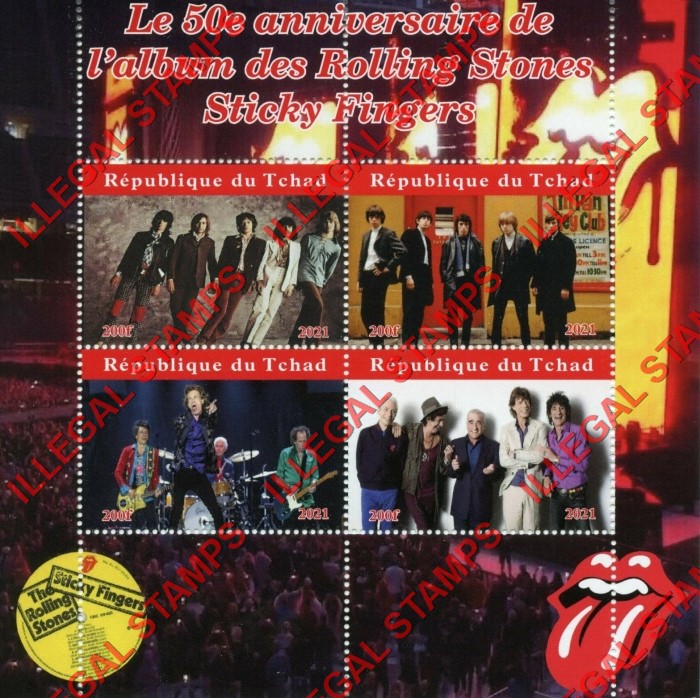 Chad 2021 The Rolling Stones Sticky Fingers Illegal Stamps in Souvenir Sheet of 4