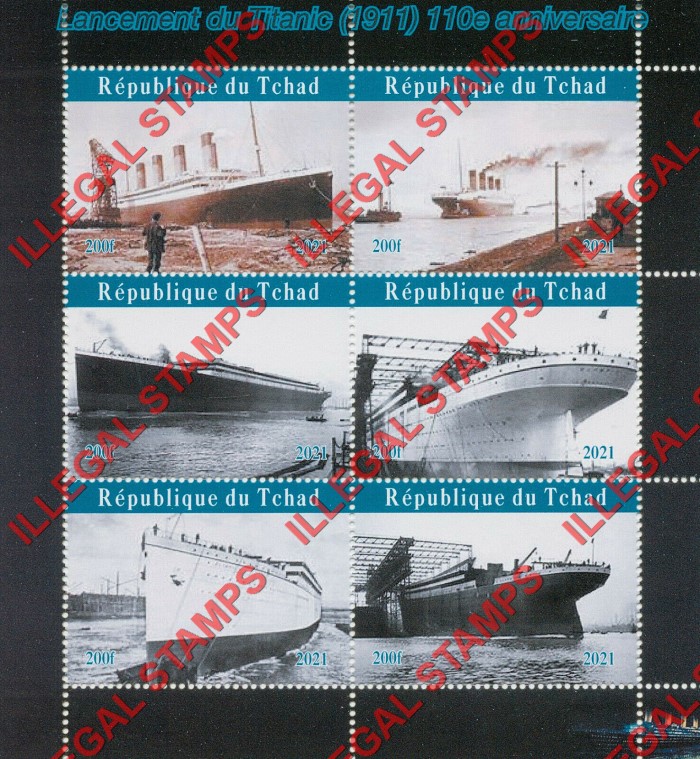 Chad 2021 Titanic Illegal Stamps in Souvenir Sheet of 6