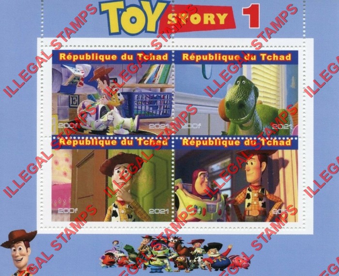 Chad 2021 Toy Story 1 Illegal Stamps in Souvenir Sheet of 4