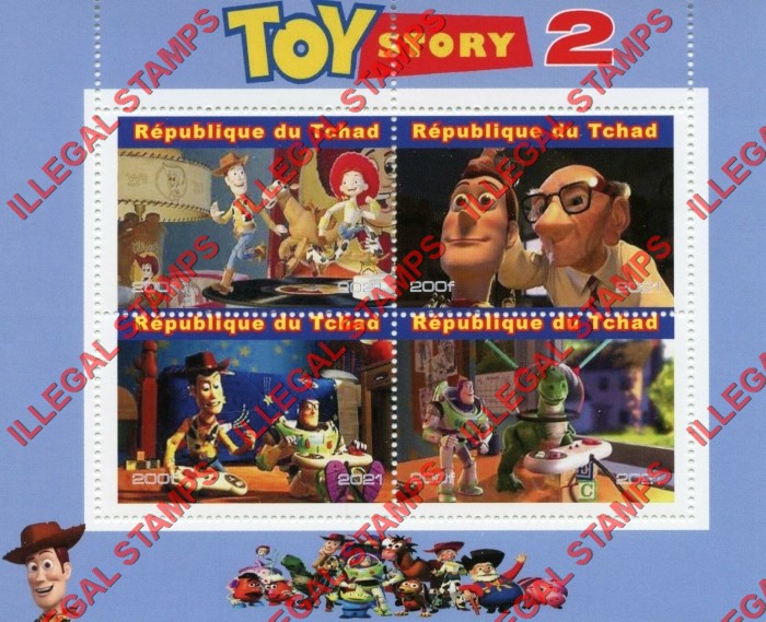 Chad 2021 Toy Story 2 Illegal Stamps in Souvenir Sheet of 4