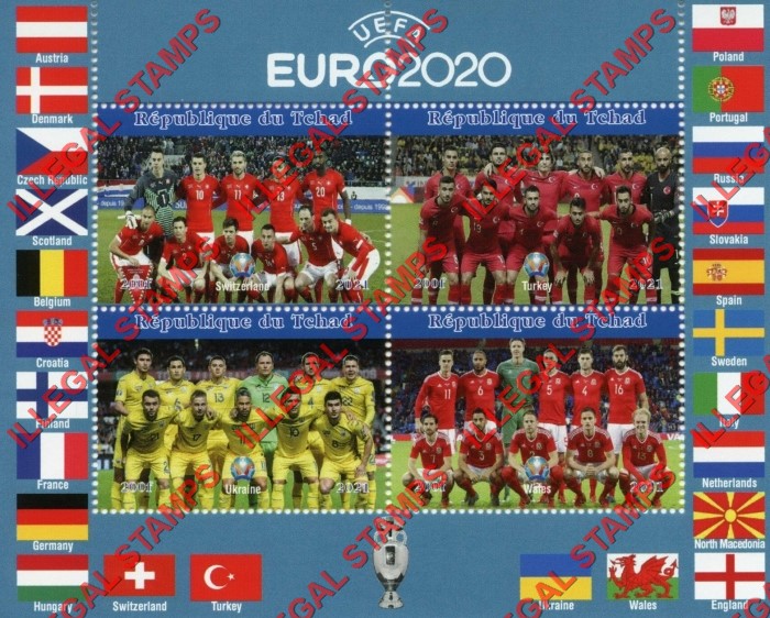 Chad 2021 UEFA EURO2020 Football Soccer Illegal Stamps in Souvenir Sheet of 4 (Sheet 1)